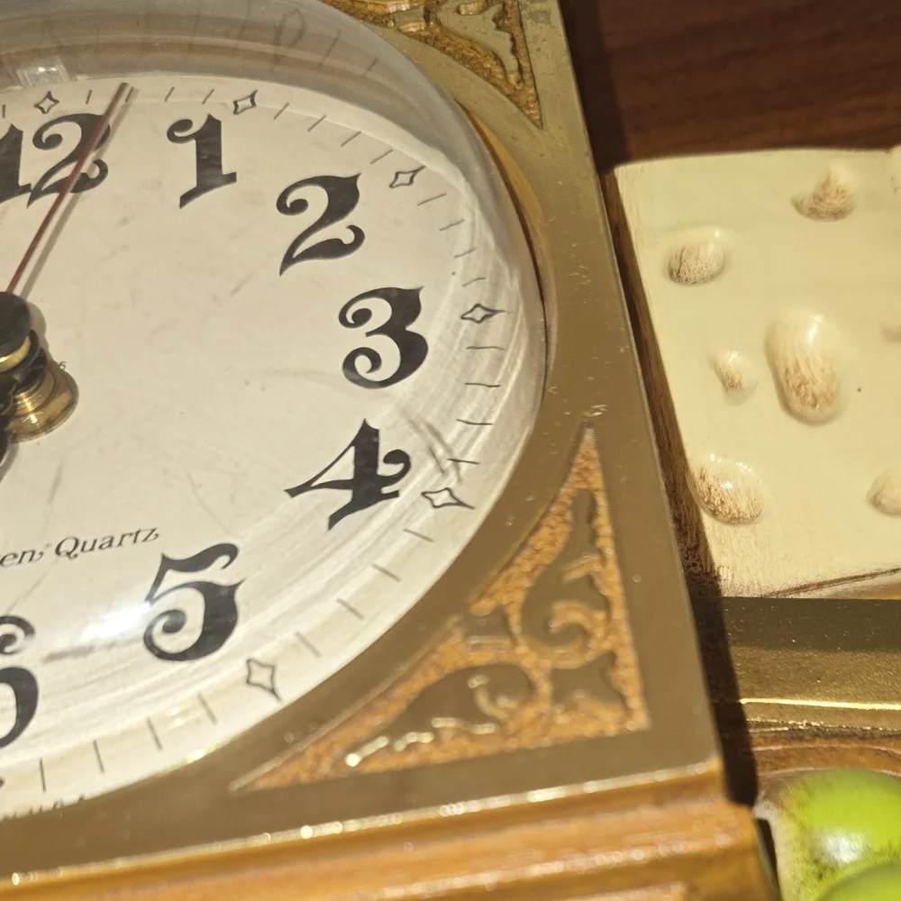 Vintage Style 1970s Burwood Clock with Vegetables and Cheese Decor